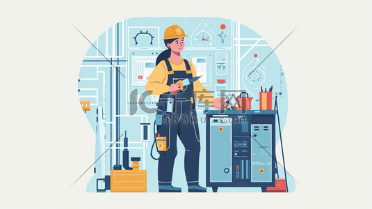 安装工人插画图片_技术工人安装厨房工作插画4