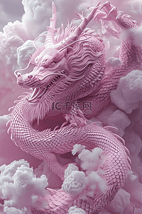 龙年手绘粉色的龙立体雕刻插画