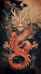 露爪子的猫插画图片_插画中国风新年古典龙手绘