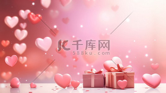 心形礼盒插画图片_漂浮的心形和粉色礼物插图