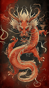 露爪子的猫插画图片_新年古典龙中国风手绘插画