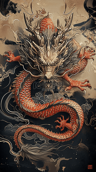 中国风新年手绘古典龙插画