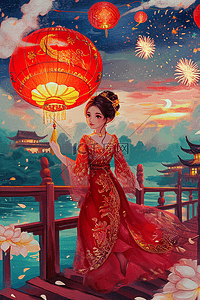 碗装黑芝麻插画图片_新年元宵节插画赏灯烟花手绘