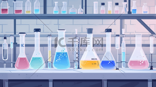 容器的水插画图片_精密科学实验室各种各样的烧杯插画6