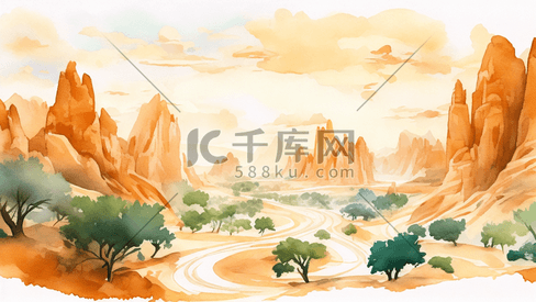 沙漠丝绸之路插画风景自然