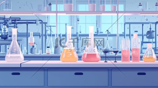 实验室瓶子插画图片_精密科学实验室各种各样的烧杯插画1