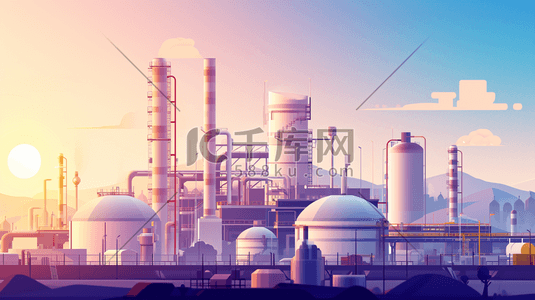 钢管插画图片_扁平化工厂工业生产现代化插画5