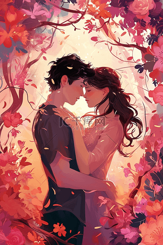 dream梦想高清背景图片_手绘情人节情侣拥抱插画海报