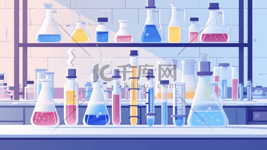 科学实验烧杯插画图片_精密科学实验室各种各样的烧杯插画3