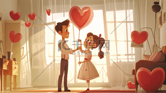 情侣爱情浪漫对视表白甜蜜氛围扁平化11原创插画