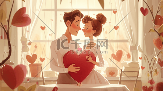 情侣爱情浪漫对视表白甜蜜氛围扁平化19插画图片