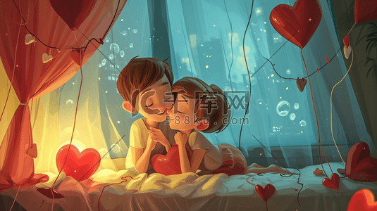 情侣爱情浪漫对视表白甜蜜氛围扁平化20插画海报