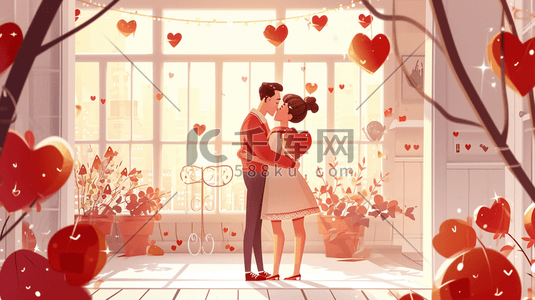 情侣爱情浪漫对视表白甜蜜氛围扁平化12插画素材