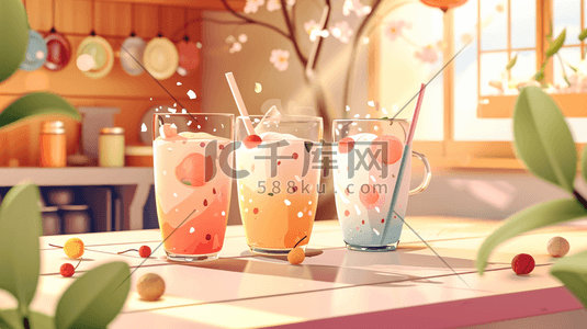 奶茶创意插画图片_窗边桌面一杯饮品创意插画9