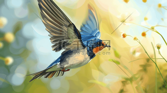 小鸟飞插画图片_飞在桃花间的燕子插画22