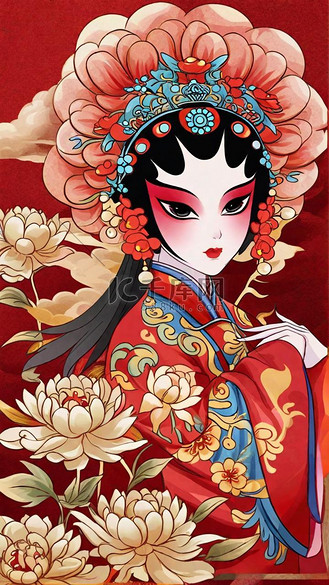 非遗戏曲人物国粹京剧角色花旦原创插画