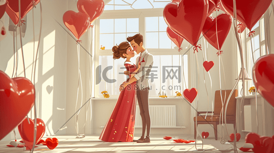 情侣爱情浪漫对视表白甜蜜氛围扁平化10插画海报