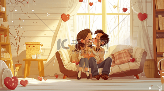 情侣爱情浪漫对视表白甜蜜氛围扁平化26插画图片