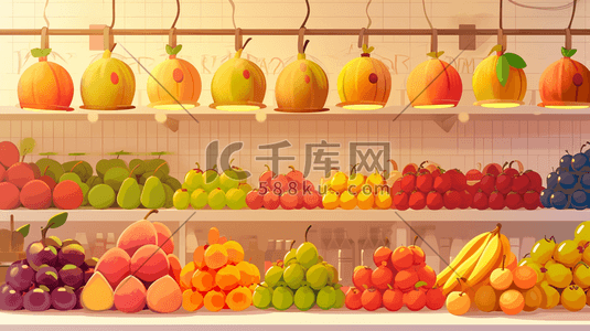 水果柚子插画图片_手绘精致水果店各种各样水果插画15