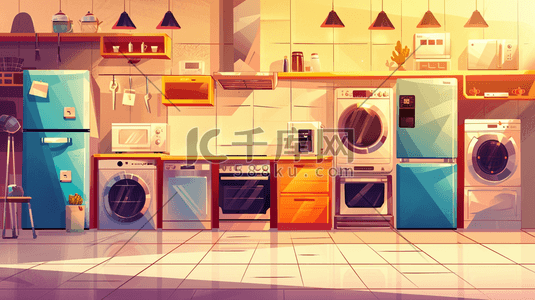 洗衣机洗衣机插画图片_卡通家居家电厨房集成灶洗衣机插画10