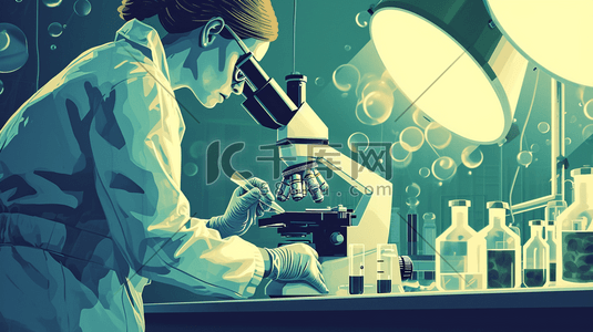 实验室做实验插画图片_实验室科研人员显微镜做实验的插画3