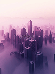 紫色高楼大厦现代化城市插画2