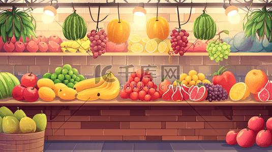 密室逃脱展架插画图片_手绘精致水果店各种各样水果插画16