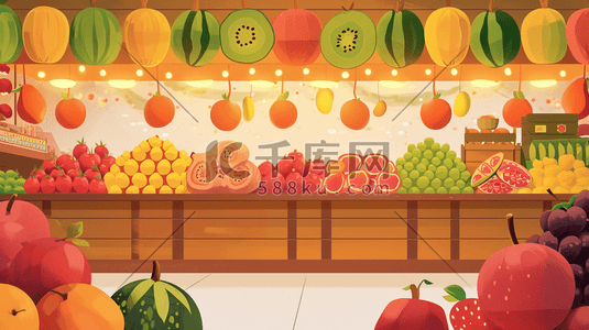 聚石复合展架插画图片_手绘精致水果店各种各样水果插画17