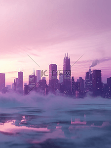 紫色镭射灯光效果插画图片_紫色星光闪耀城市高楼大厦插画11