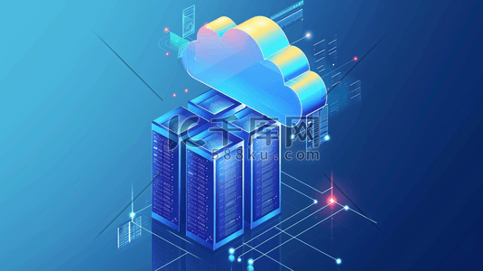 数据科技蓝色插画图片_蓝色科技化云数据云储存插画4