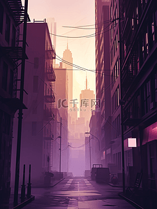 紫色高楼大厦现代化城市插画5