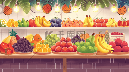 水果店插画图片_手绘水果店各式各样水果场景插画12