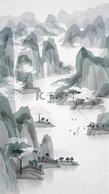 上海帛画风非遗帛画国风山水插画海报