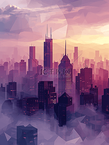 现代化城市插画图片_紫色高楼大厦现代化城市插画4