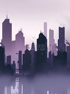 紫色高楼大厦现代化城市插画8