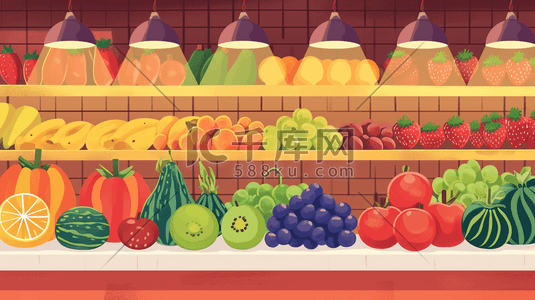 展架插画图片_手绘精致水果店各种各样水果插画1