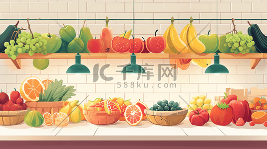 讲师x展架插画图片_手绘精致水果店各种各样水果插画3