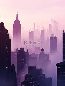 现代化城市插画图片_紫色高楼大厦现代化城市插画1