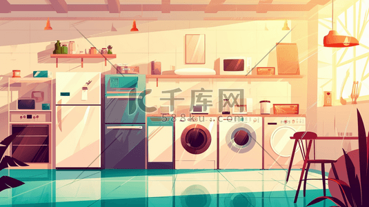 洗衣机洗衣机插画图片_卡通家居家电厨房集成灶洗衣机插画4