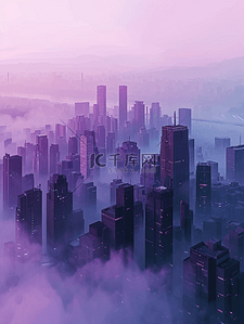 紫色星光闪耀城市高楼大厦插画13