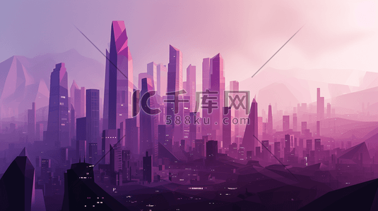 紫色星光闪耀城市高楼大厦插画12