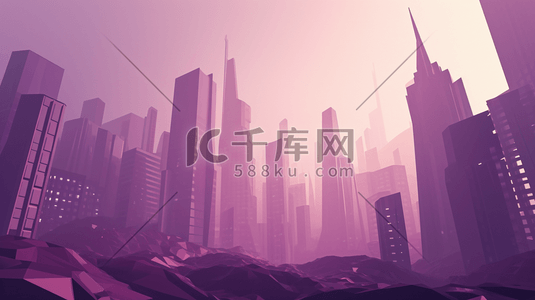 紫色星光闪耀城市高楼大厦插画23