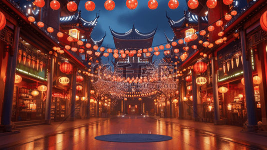 红色中国春节国风古建筑插画9