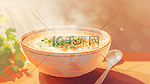 手绘餐桌上热气腾腾白米粥的插画16