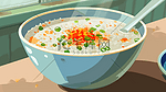 手绘餐桌上热气腾腾白米粥的插画3