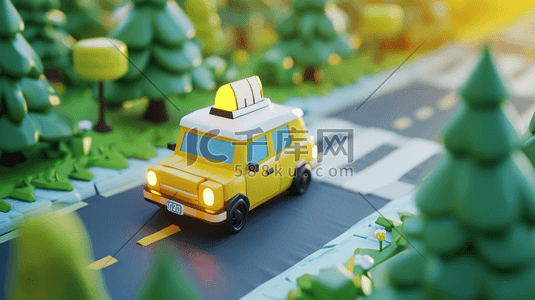 出租车黄色插画图片_卡通立体城市建设公路上出租车的插画3
