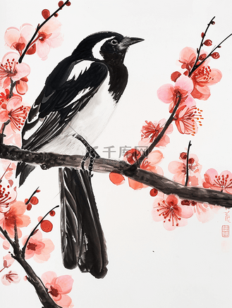 枝头梅花图片素材_一只燕子站在梅花枝头上的插画13