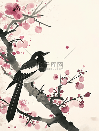 一只燕子站在梅花枝头上的插画14