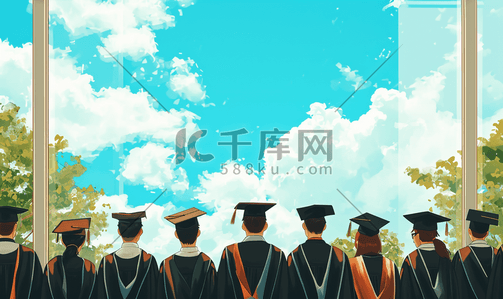 仪式插画图片_大学的毕业典礼教育毕业人物