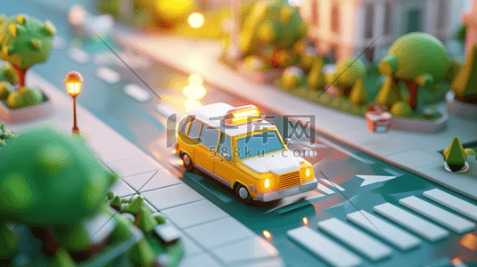 卡通出租车插画图片_卡通立体城市建设公路上出租车的插画14